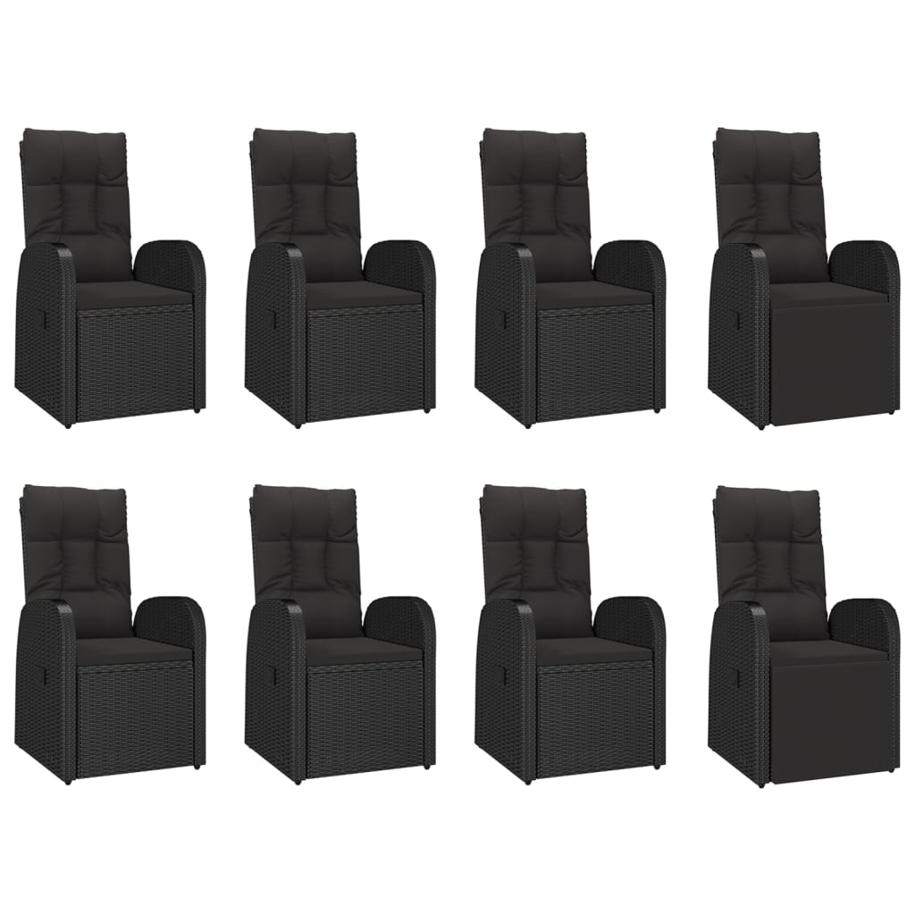 9 Piece Garden Dining Set Black Poly Rattan&Solid Wood Acacia
