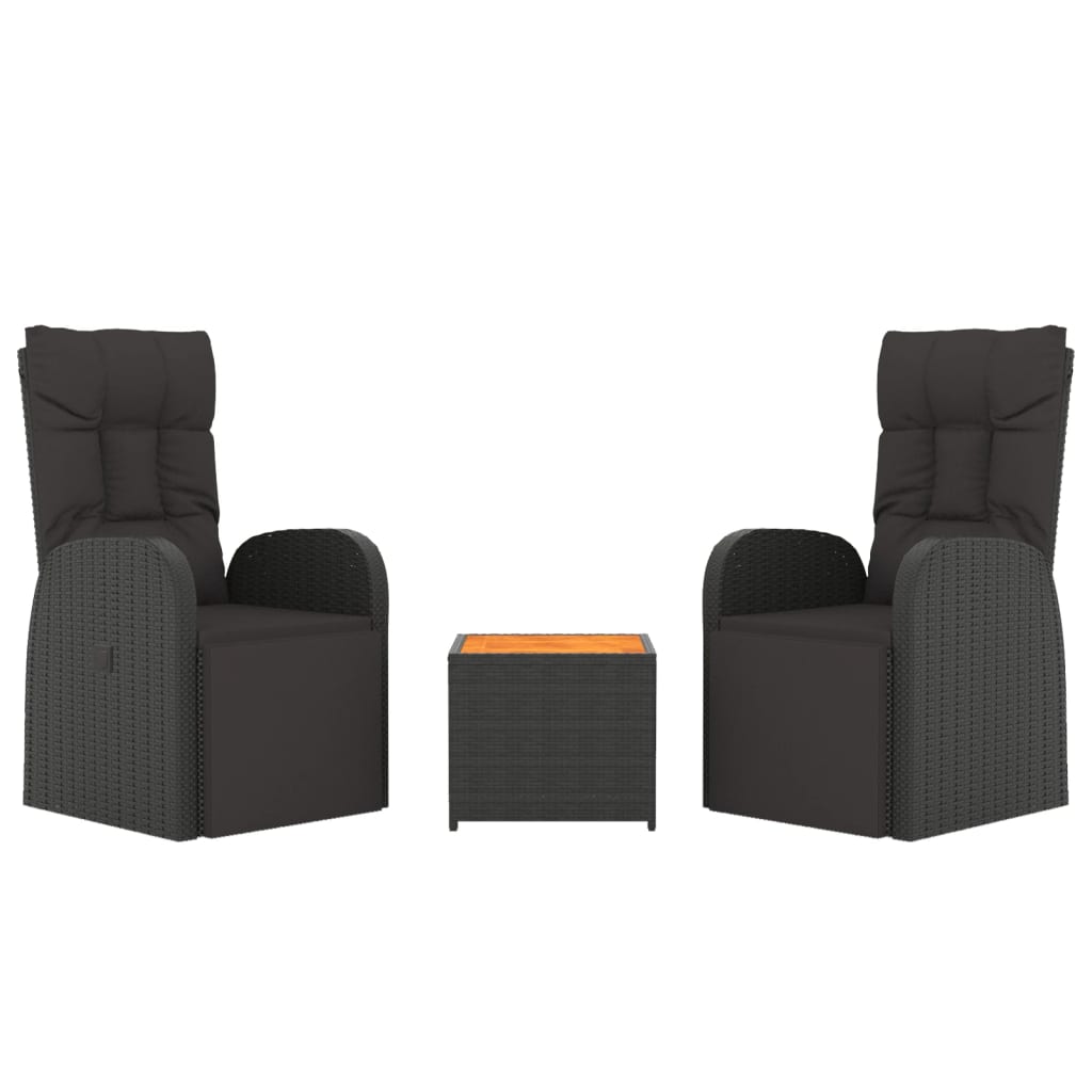 vidaXL 3 Piece Garden Lounge Set Black Poly Rattan&Solid Wood Acacia