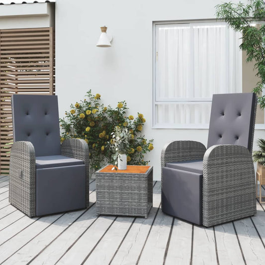 vidaXL 3 Piece Garden Lounge Set Grey Poly Rattan&Solid Wood Acacia