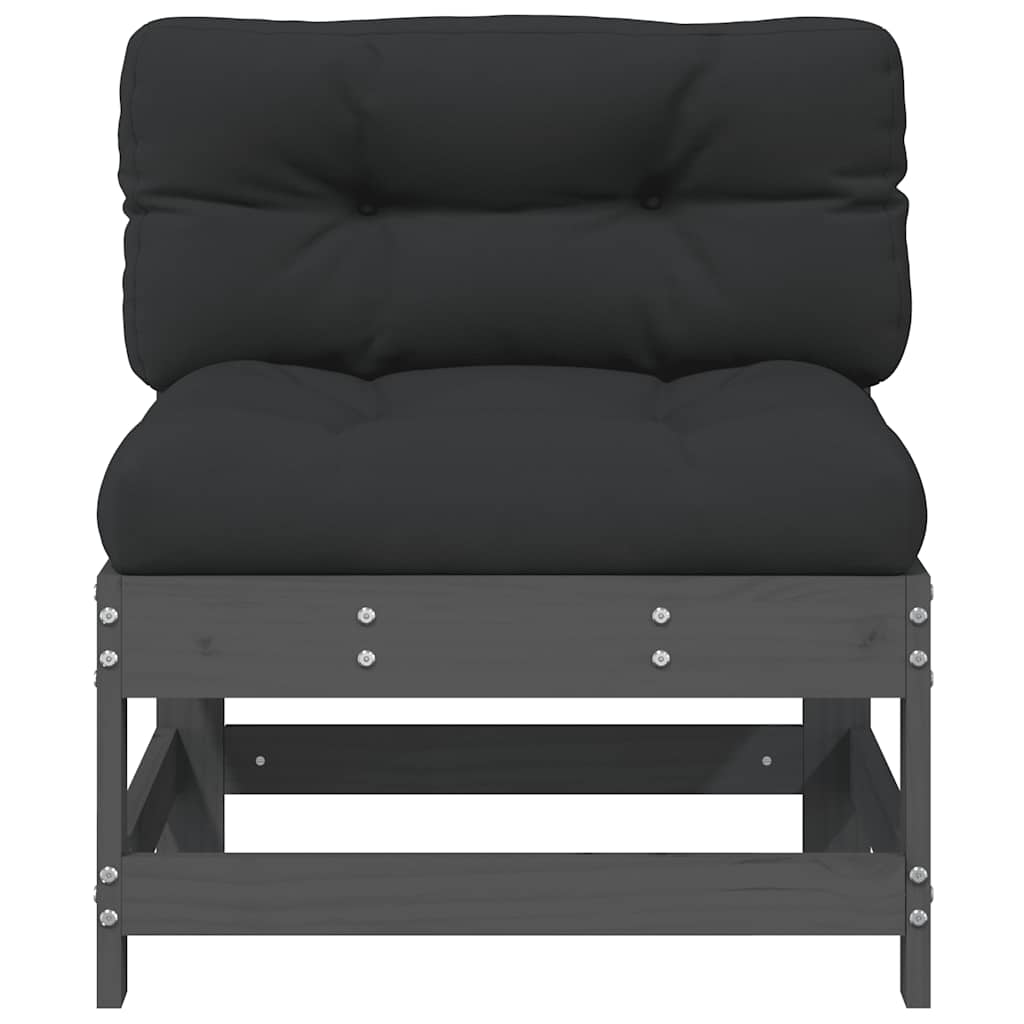 Middle Sofa with Cushions Grey Solid Wood Pine