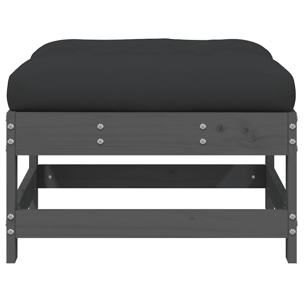 Garden Footstool with Cushion Grey Solid Wood Pine