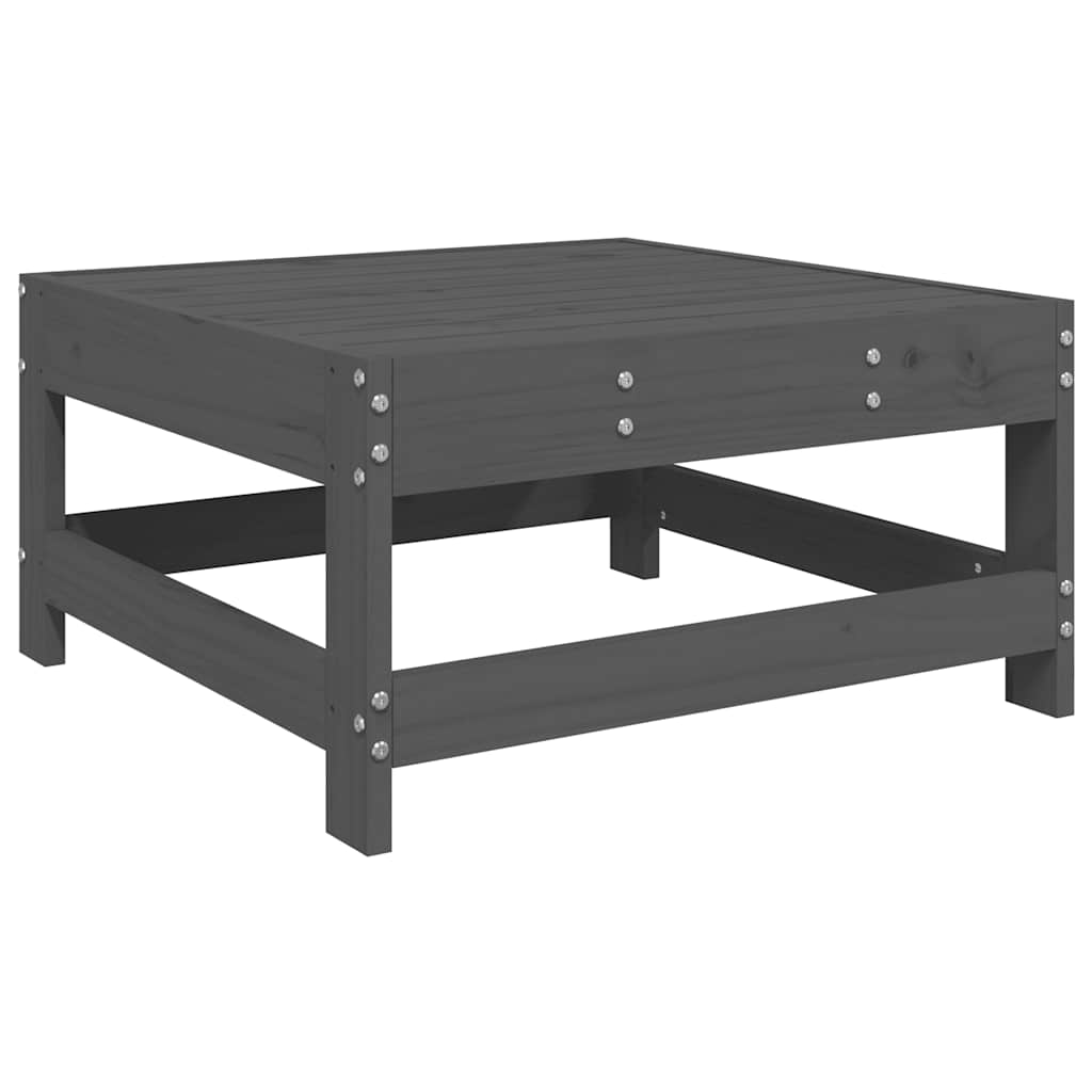 Garden Footstool with Cushion Grey Solid Wood Pine