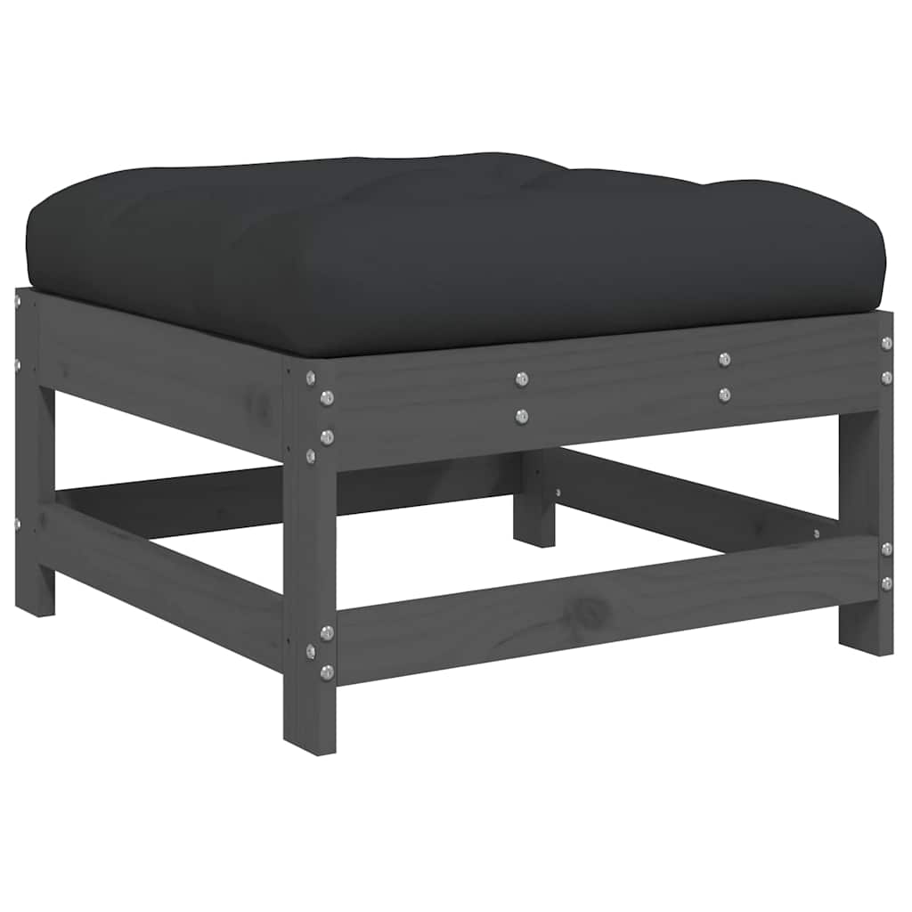 Garden Footstool with Cushion Grey Solid Wood Pine