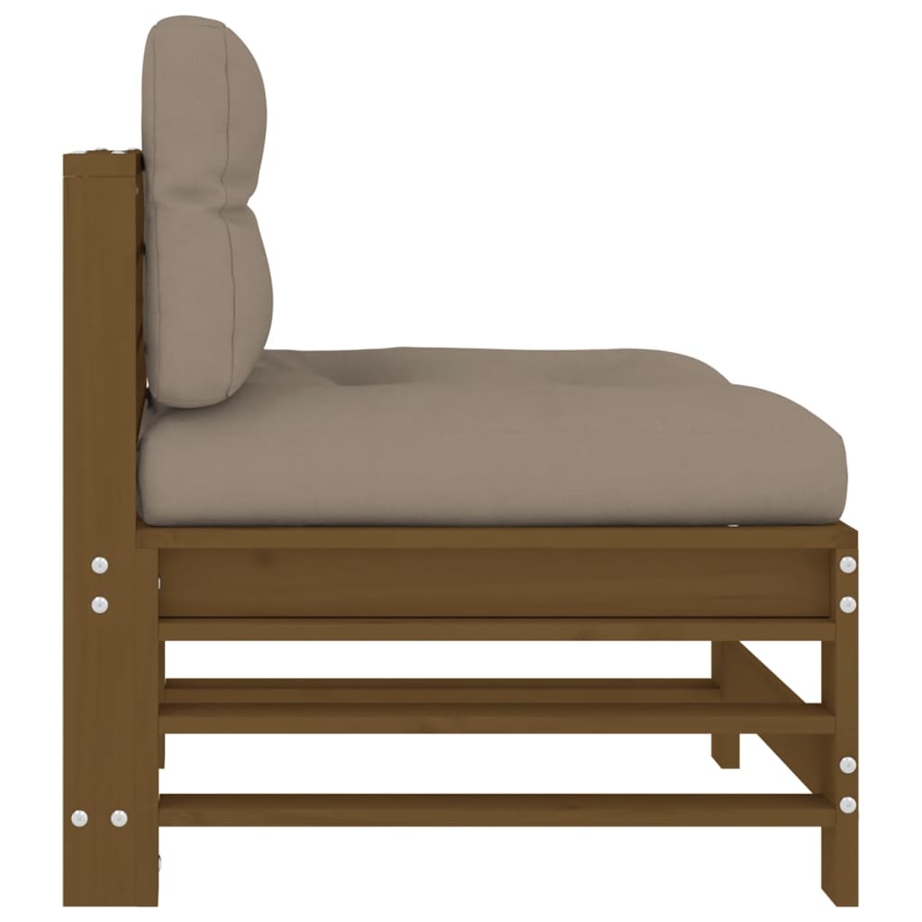 Middle Sofa with Cushions Honey Brown Solid Wood Pine