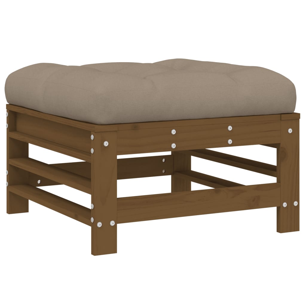 Garden Footstool with Cushion Honey Brown Solid Wood Pine