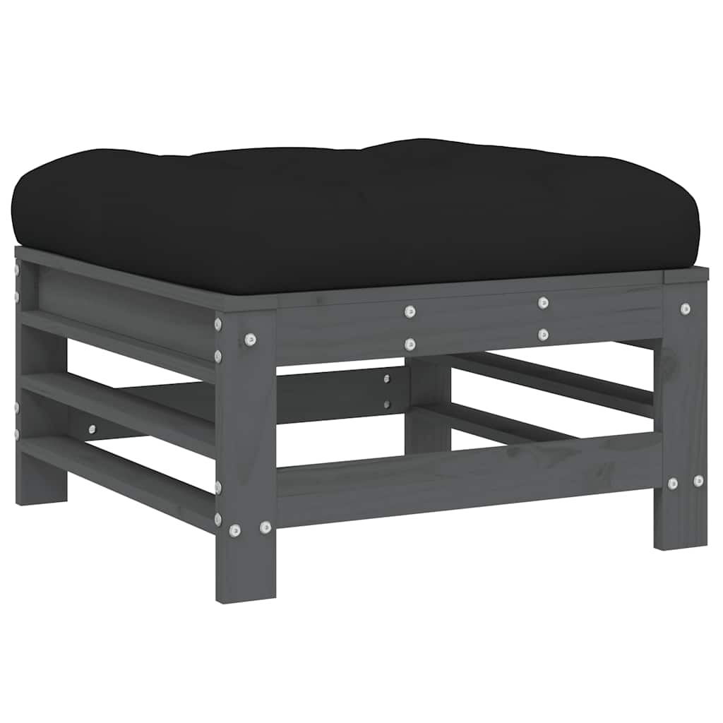 Garden Footstools with Cushions 2pcs Grey Solid Wood Pine