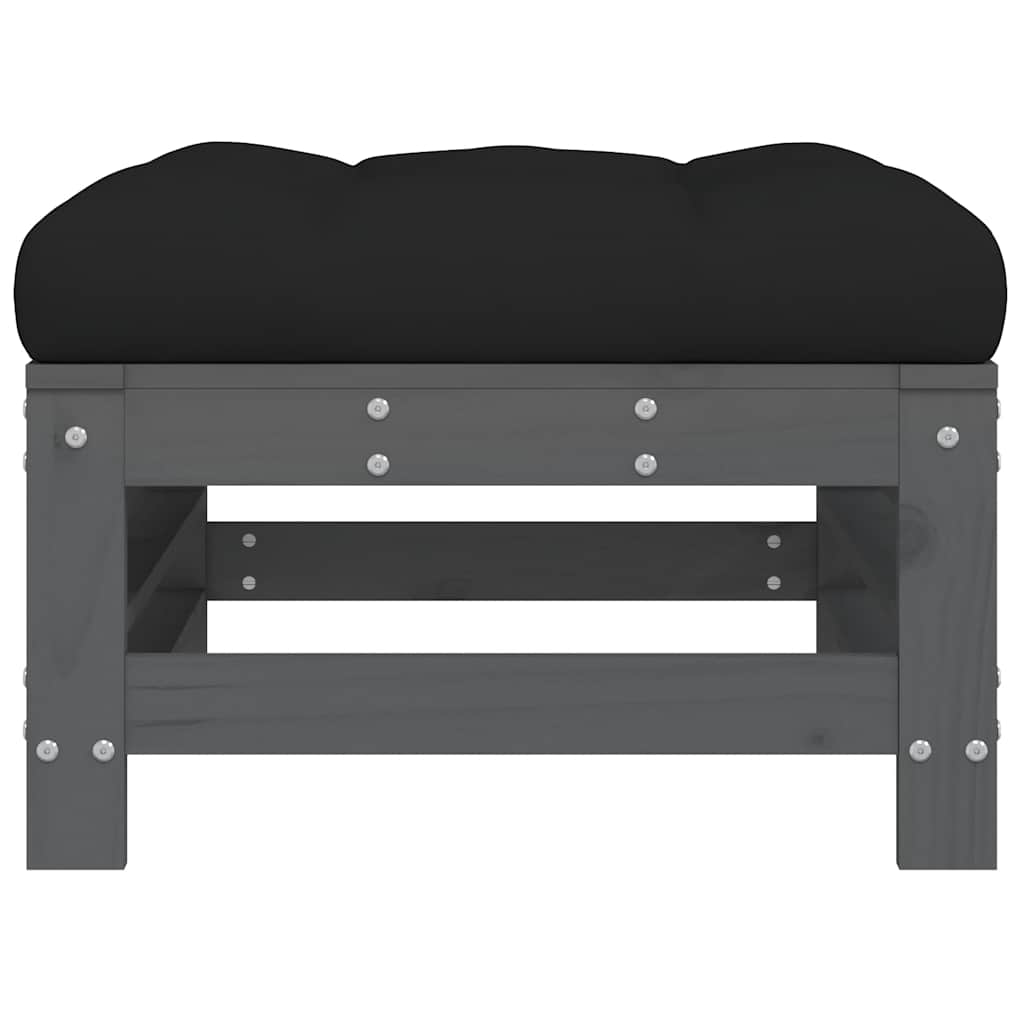Garden Footstools with Cushions 2pcs Grey Solid Wood Pine