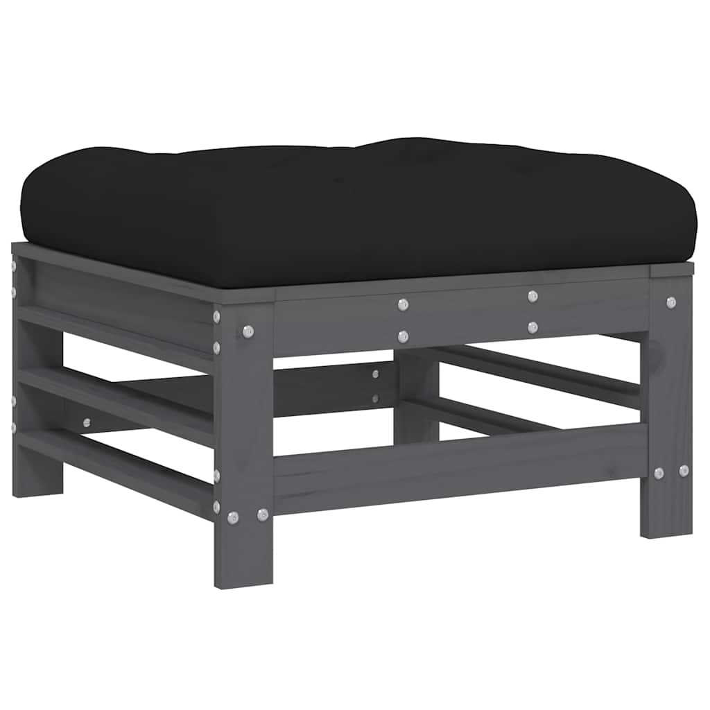 Garden Footstools with Cushions 2pcs Grey Solid Wood Pine
