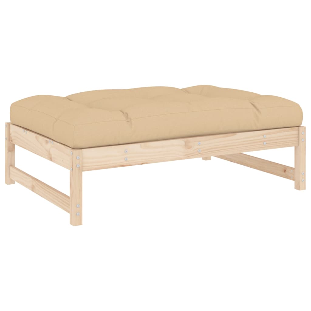 Garden Footstool | Beige, Wood | Solid pinewood, Oxford fabric, PP cotton