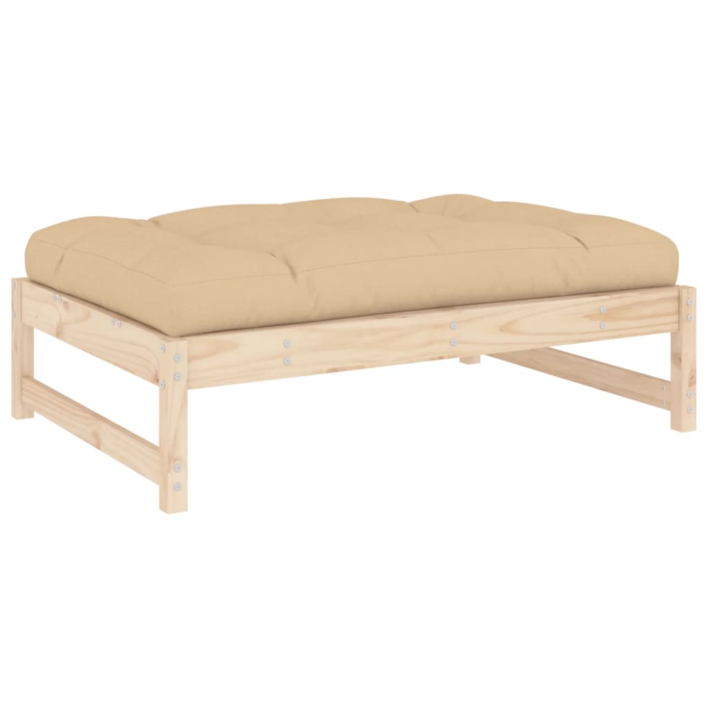 Garden Footstool | Beige, Wood | Solid pinewood, Oxford fabric, PP cotton