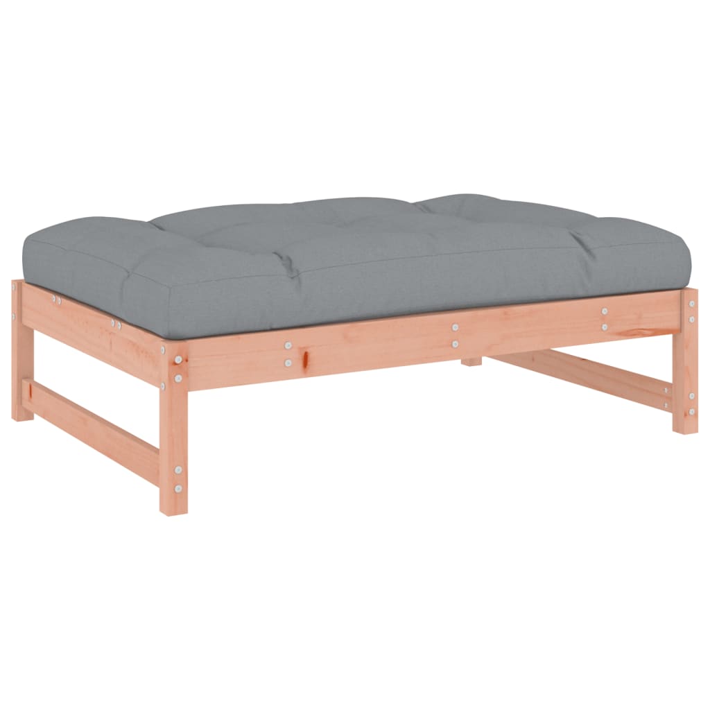 Garden Footstool | Grey and Wood | Solid Douglas wood, Oxford fabric
