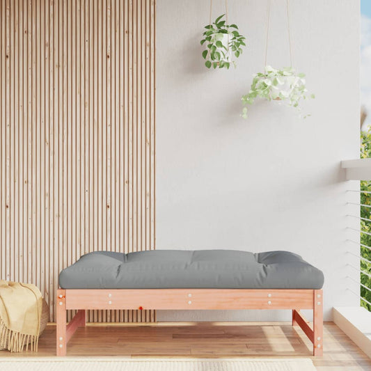 Garden Footstool | Grey and Wood | Solid Douglas wood, Oxford fabric
