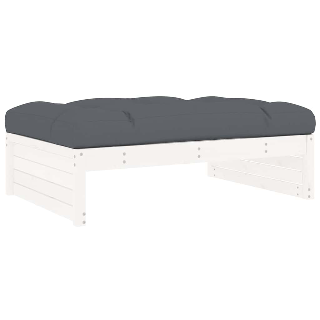 Garden Footstool | White | Solid pine wood and Oxford fabric | Medium