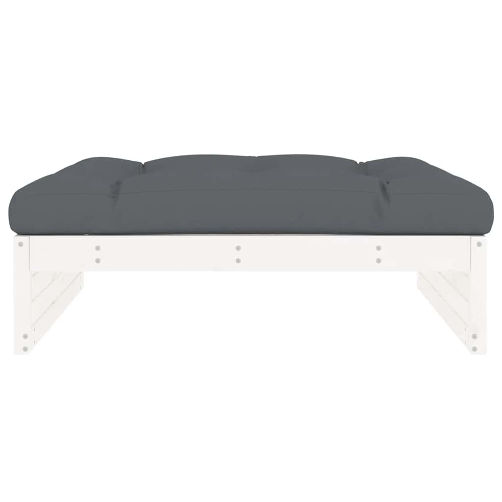 Garden Footstool | White | Solid pine wood and Oxford fabric | Medium