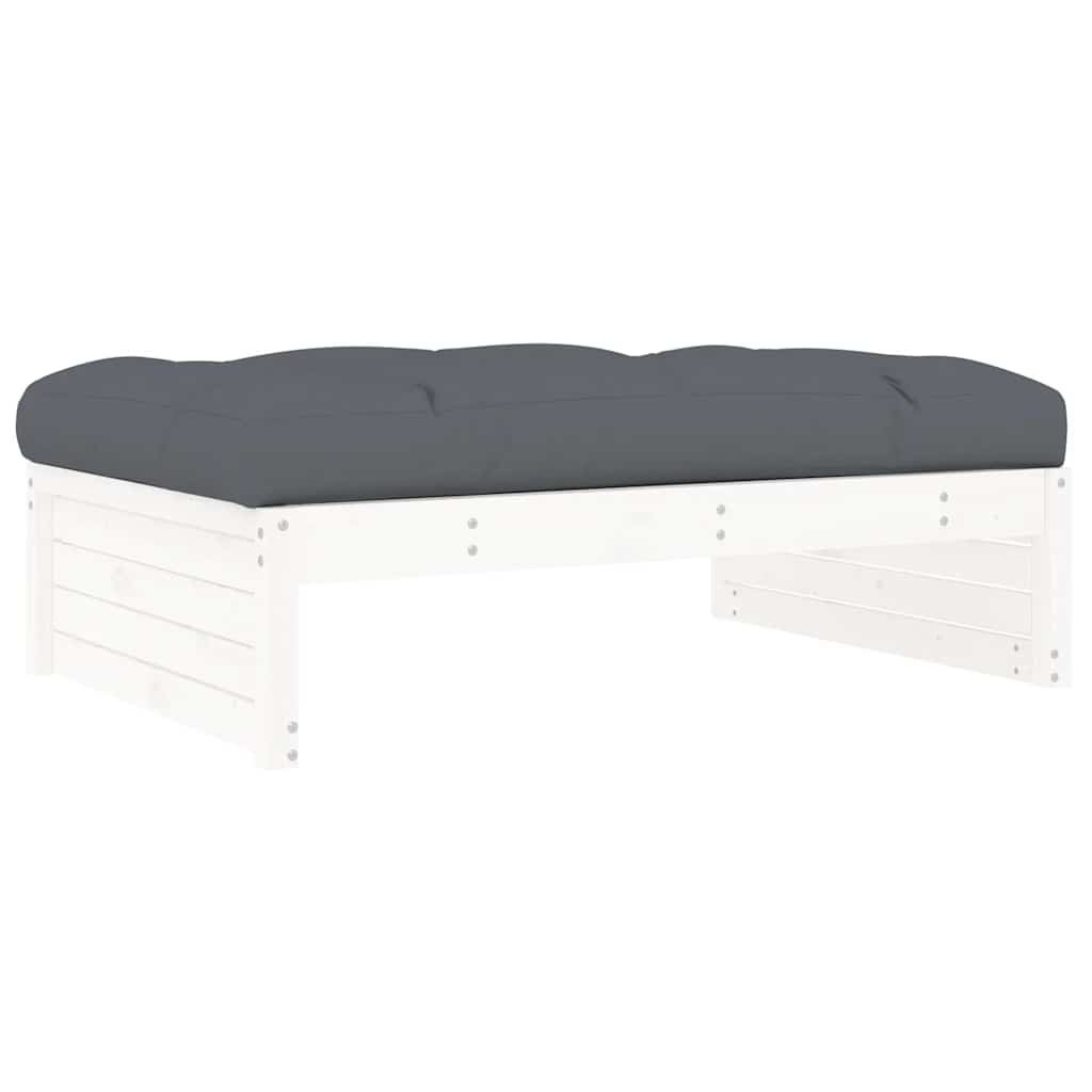 Garden Footstool | White | Solid pine wood and Oxford fabric | Medium