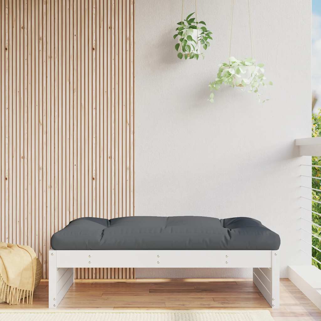 Garden Footstool | White | Solid pine wood and Oxford fabric | Medium