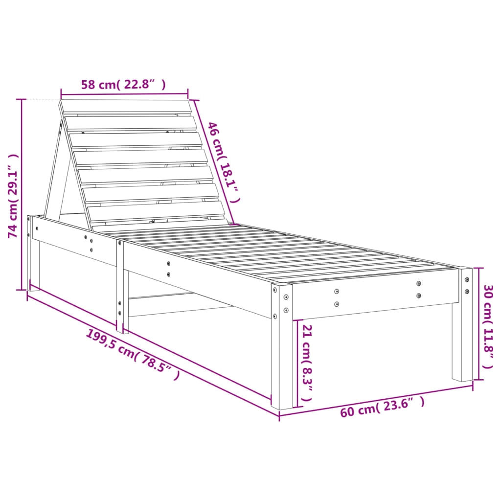 vidaXL Sun Loungers 2 pcs with Table Solid Wood Pine