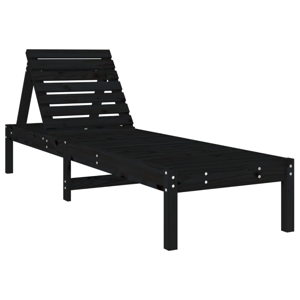 vidaXL Sun Loungers 2 pcs with Table Black Solid Wood Pine