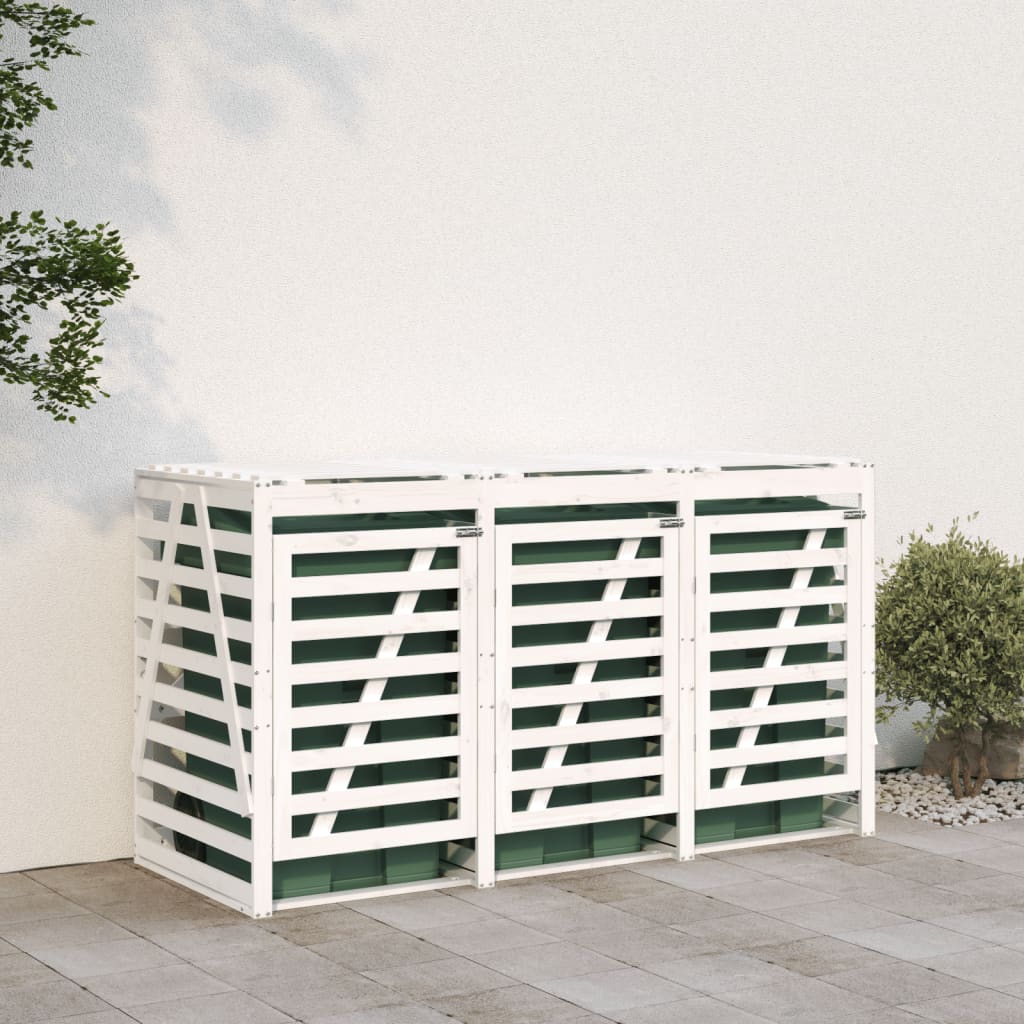 vidaXL Triple Wheelie Bin Storage White Solid Wood Pine