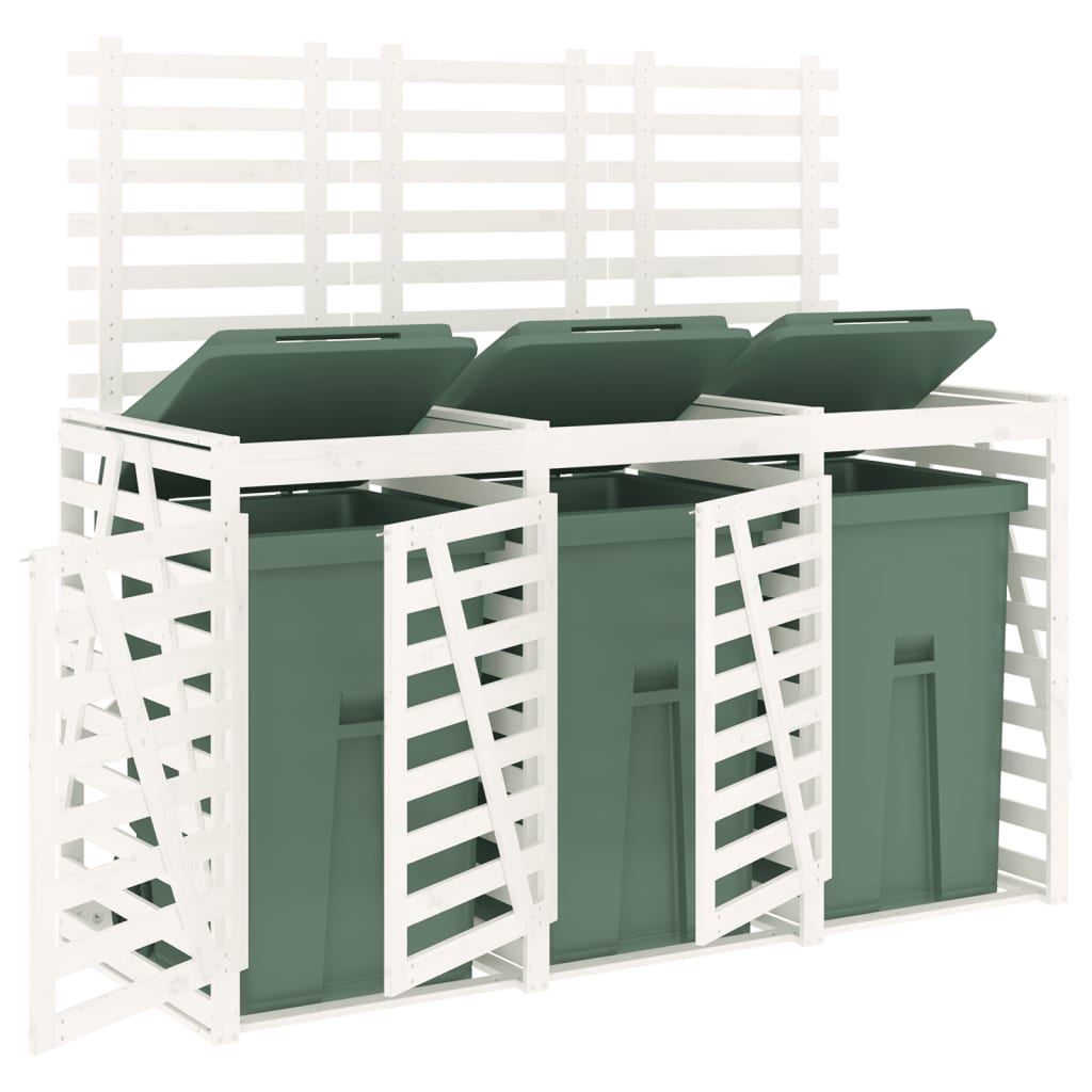 vidaXL Triple Wheelie Bin Storage White Solid Wood Pine