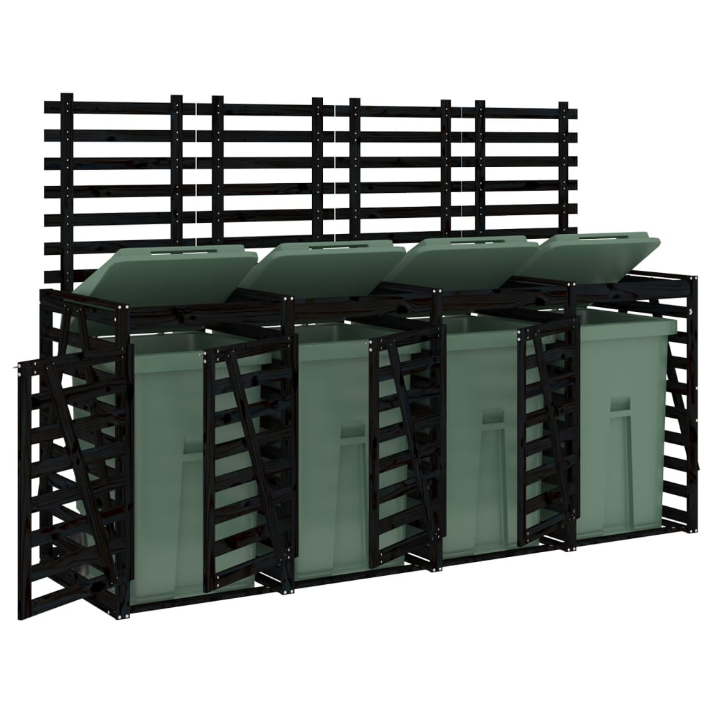 vidaXL Quadruple Wheelie Bin Storage Black Solid Wood Pine