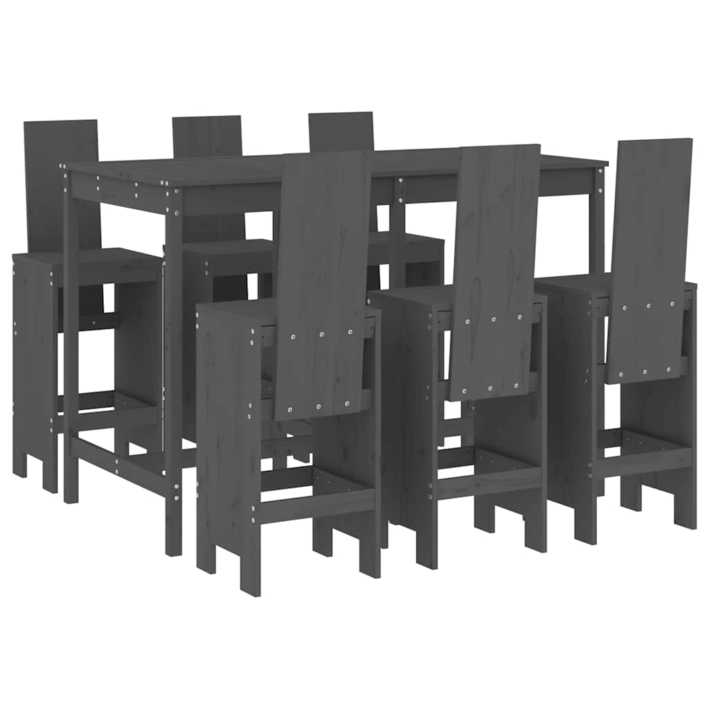 Garden Bar Set | Grey | Solid Pine Wood | 7 Piece | Footrest