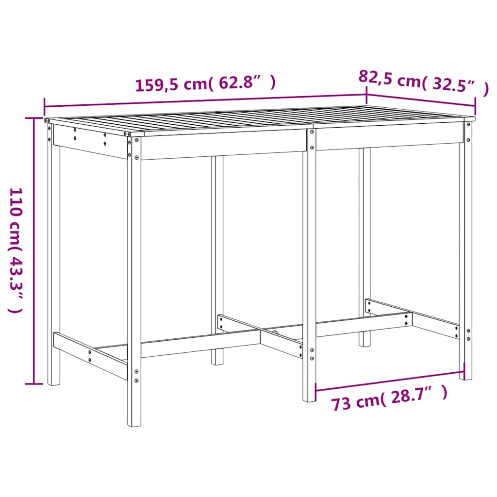 Garden Bar Set | Grey | Solid Pine Wood | 7 Piece | Footrest