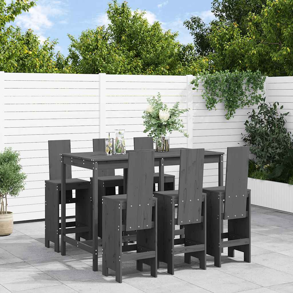 Garden Bar Set | Grey | Solid Pine Wood | 7 Piece | Footrest