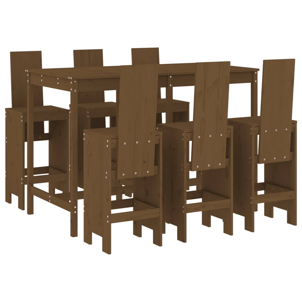 Garden Bar Set | Honey Brown | Solid Pine Wood | Large | Footrest