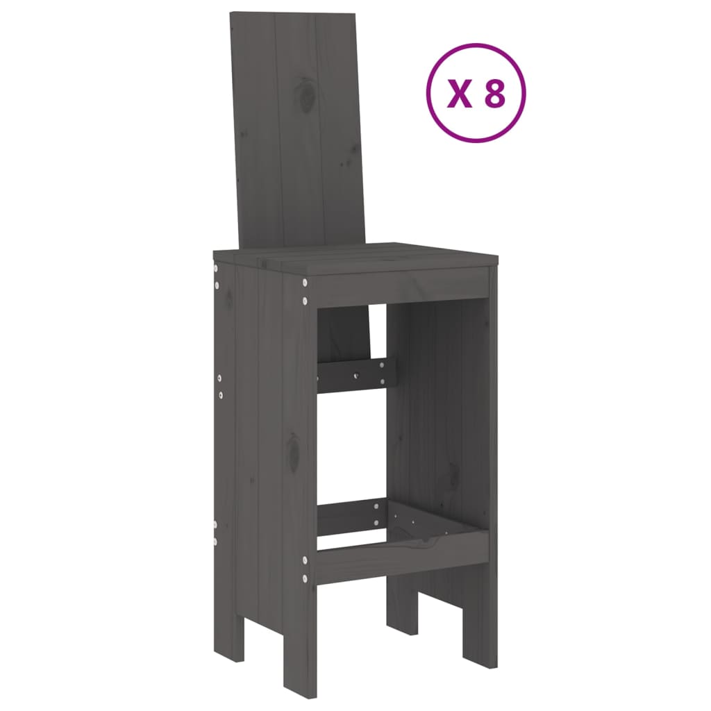 Garden Bar Set | Grey | Solid Pine Wood | Large | Footrest