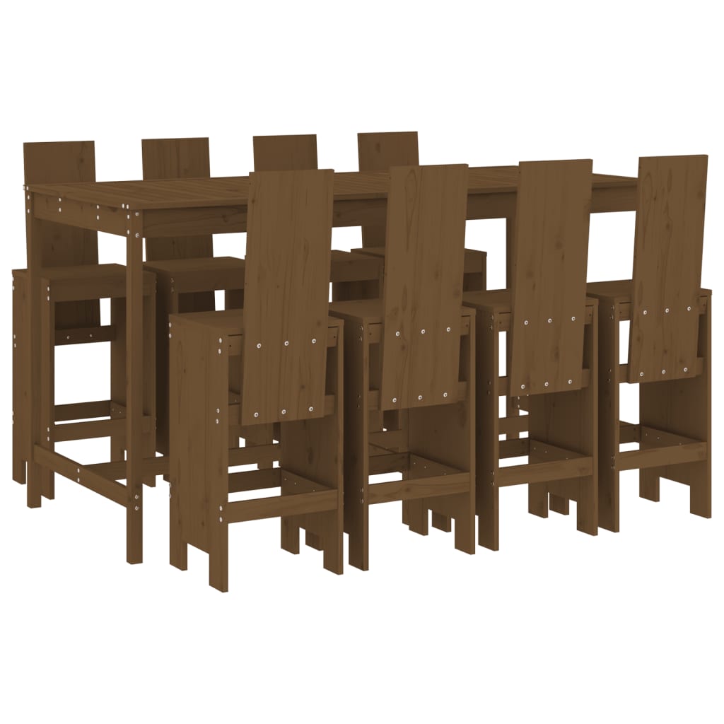Garden Bar Set | Honey brown | Solid pine wood | Fits 8 people | Footrest