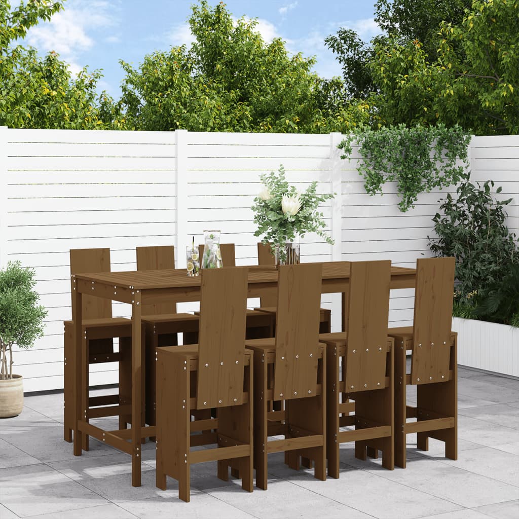 Garden Bar Set | Honey brown | Solid pine wood | Fits 8 people | Footrest