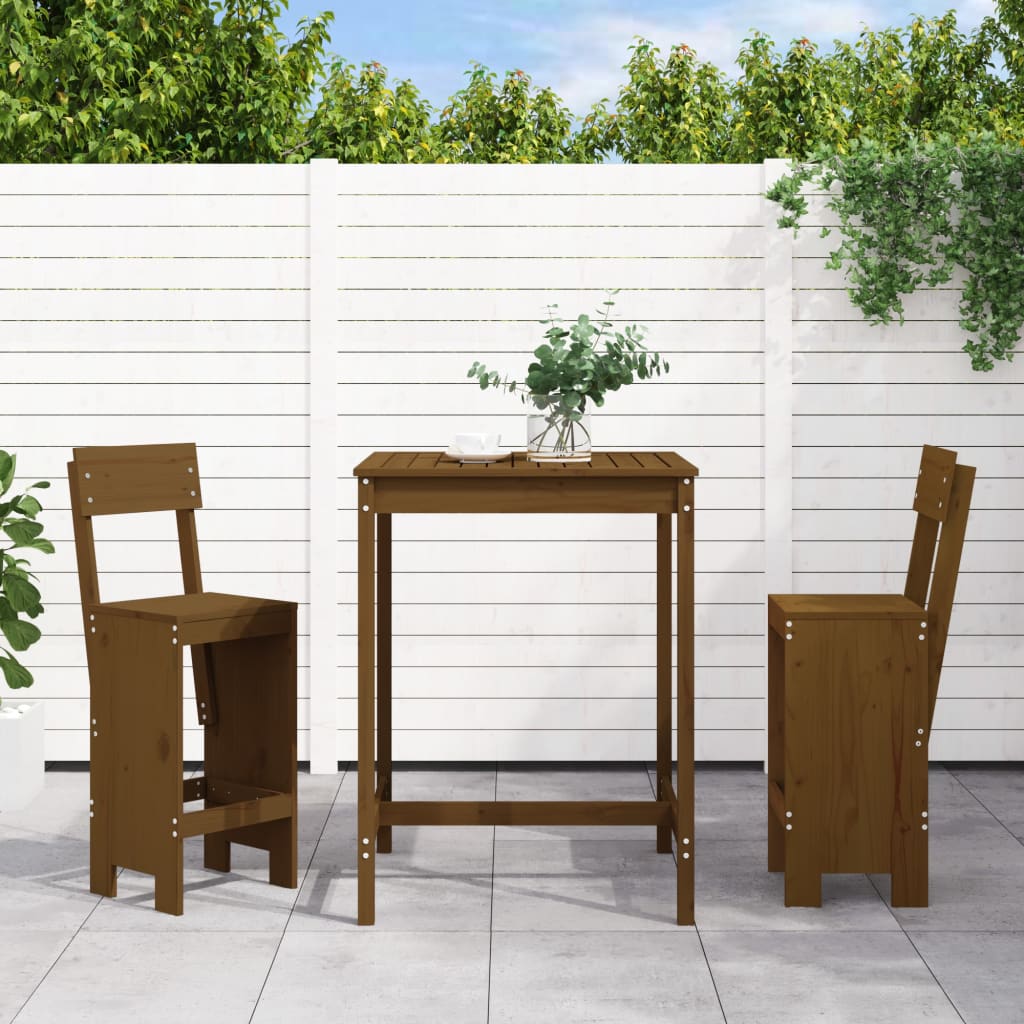 vidaXL 3 Piece Garden Bar Set Honey Brown Solid Wood Pine