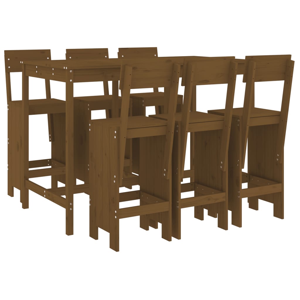 Garden Bar Set | Honey brown | Solid pine wood | Medium | Footrest
