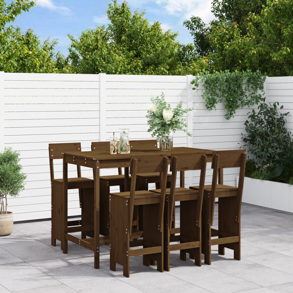 Garden Bar Set | Honey brown | Solid pine wood | Medium | Footrest