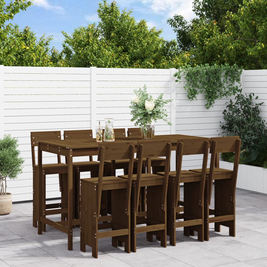 Garden Bar Set | Honey Brown | Solid Pine Wood | Large | Footrest