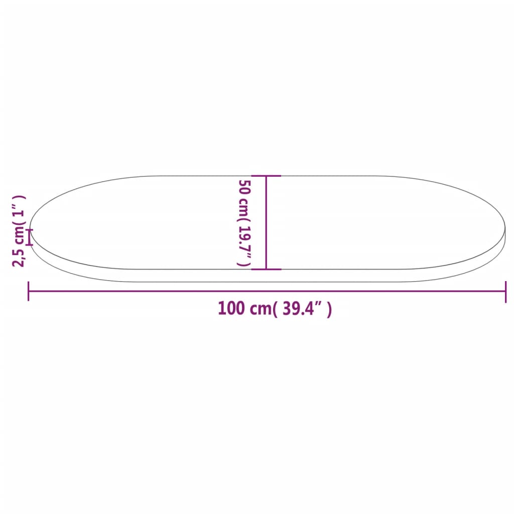 vidaXL Table Top White 100x50x2.5 cm Solid Wood Pine Oval