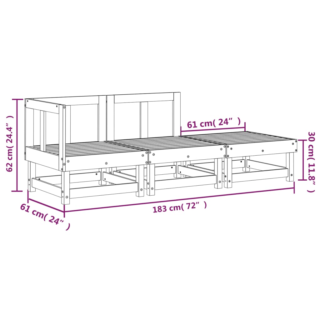 vidaXL 3 Piece Garden Lounge Set Solid Wood Pine