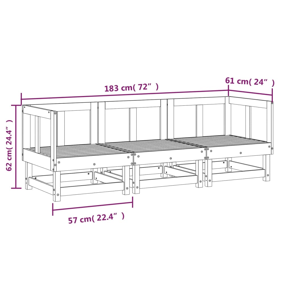 vidaXL 3 Piece Garden Lounge Set Solid Wood Pine