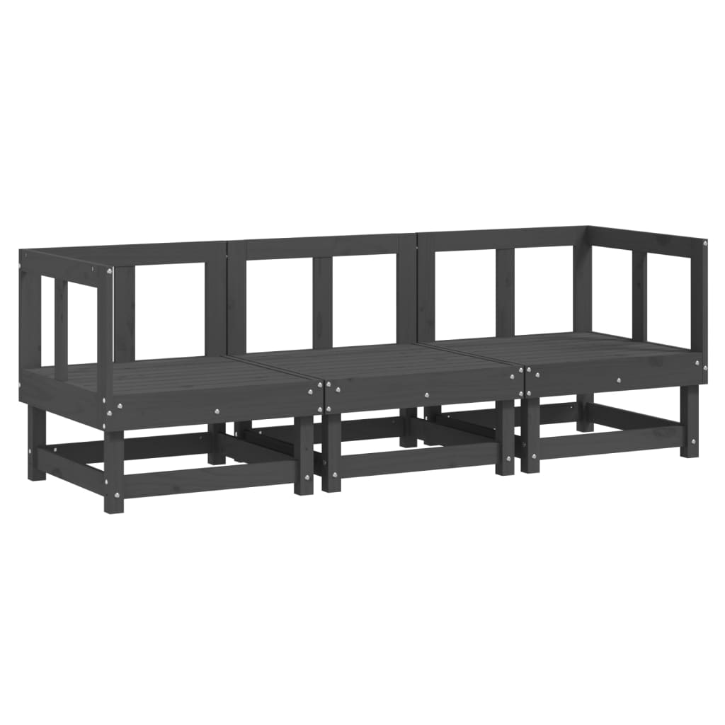 3 Piece Garden Lounge Set Grey Solid Wood Pine