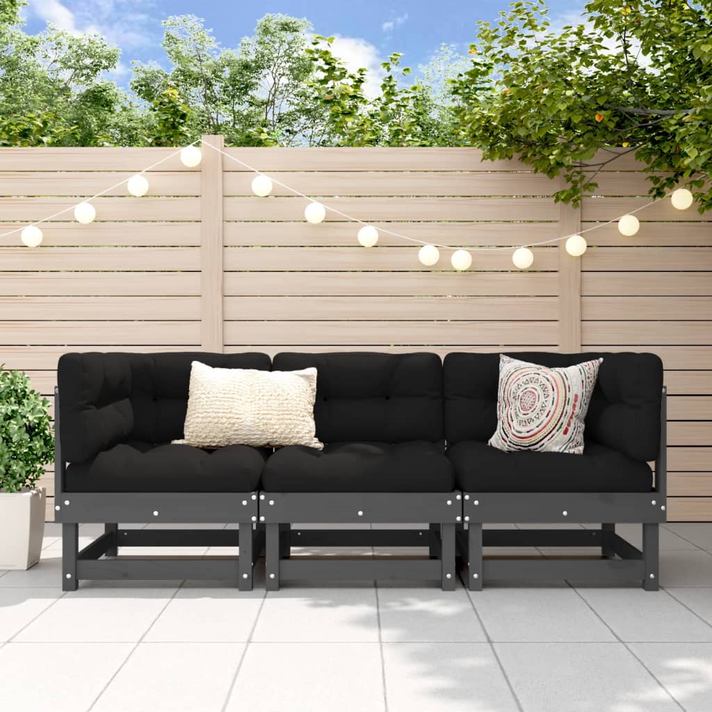 3 Piece Garden Lounge Set Grey Solid Wood Pine