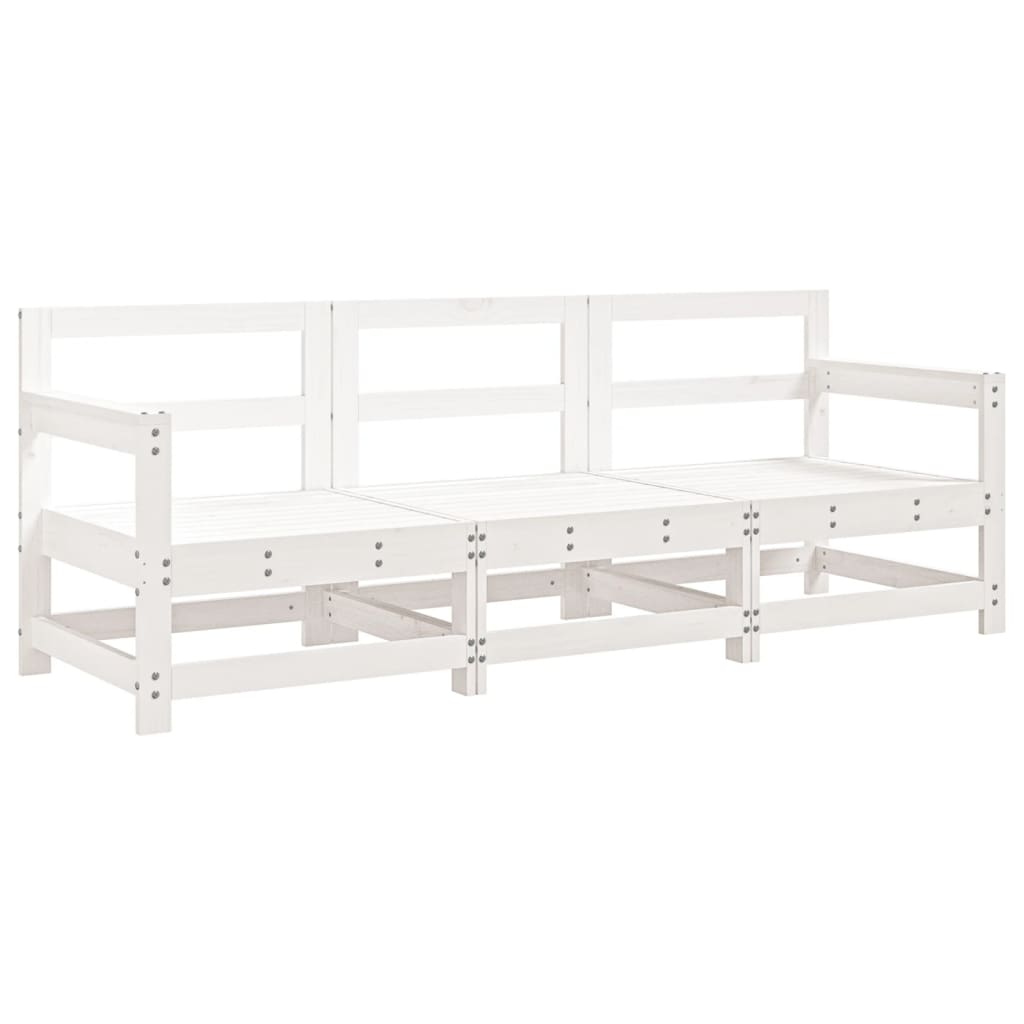 3 Piece Garden Lounge Set White Solid Wood Pine