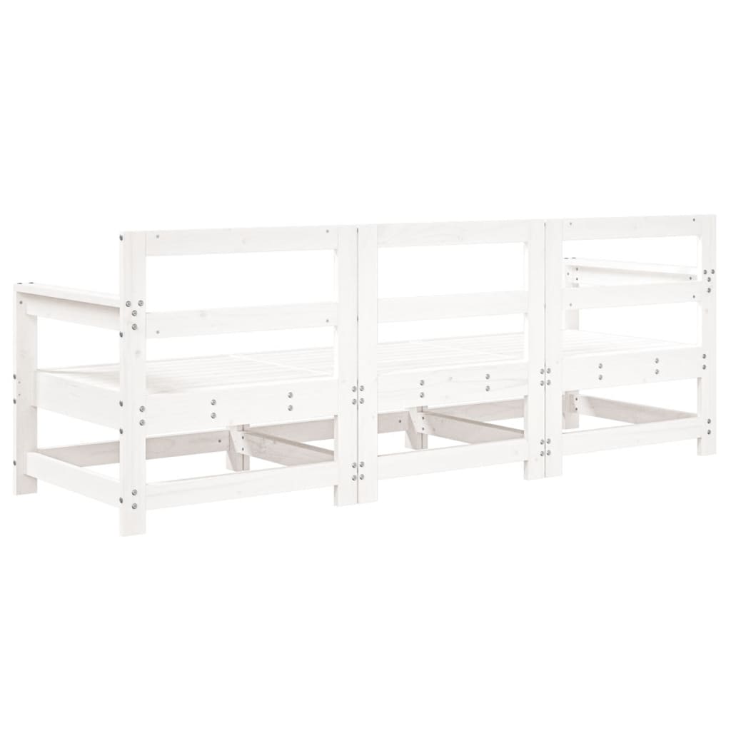 3 Piece Garden Lounge Set White Solid Wood Pine