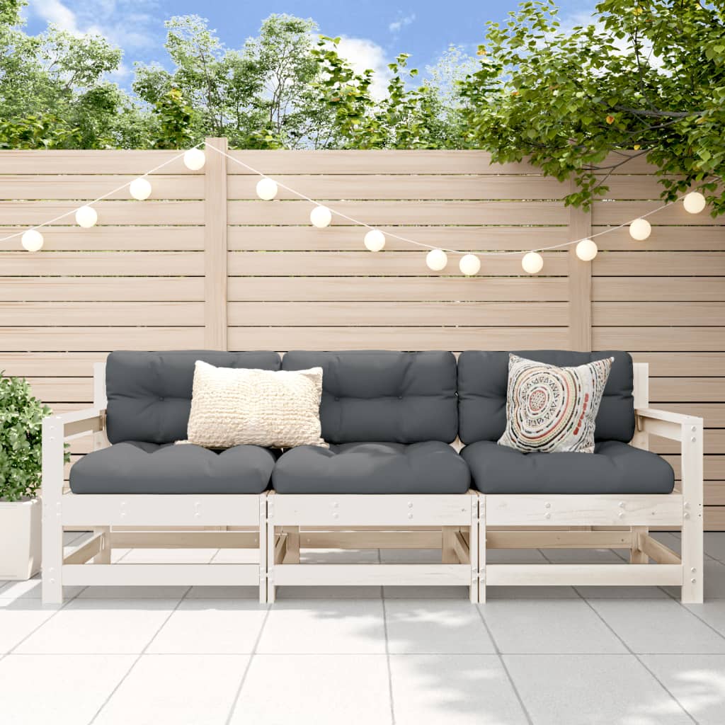 3 Piece Garden Lounge Set White Solid Wood Pine