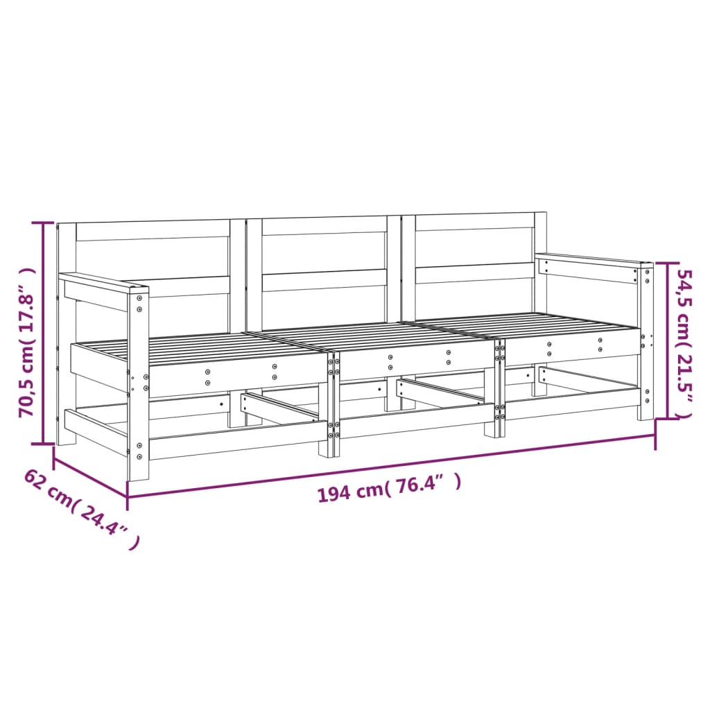 3 Piece Garden Lounge Set Impregnated Wood Pine