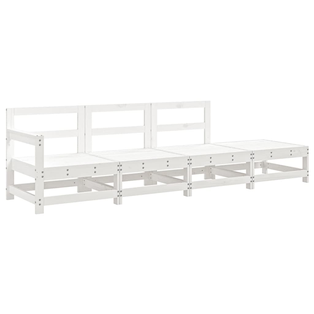 4 Piece Garden Lounge Set White Solid Wood Pine