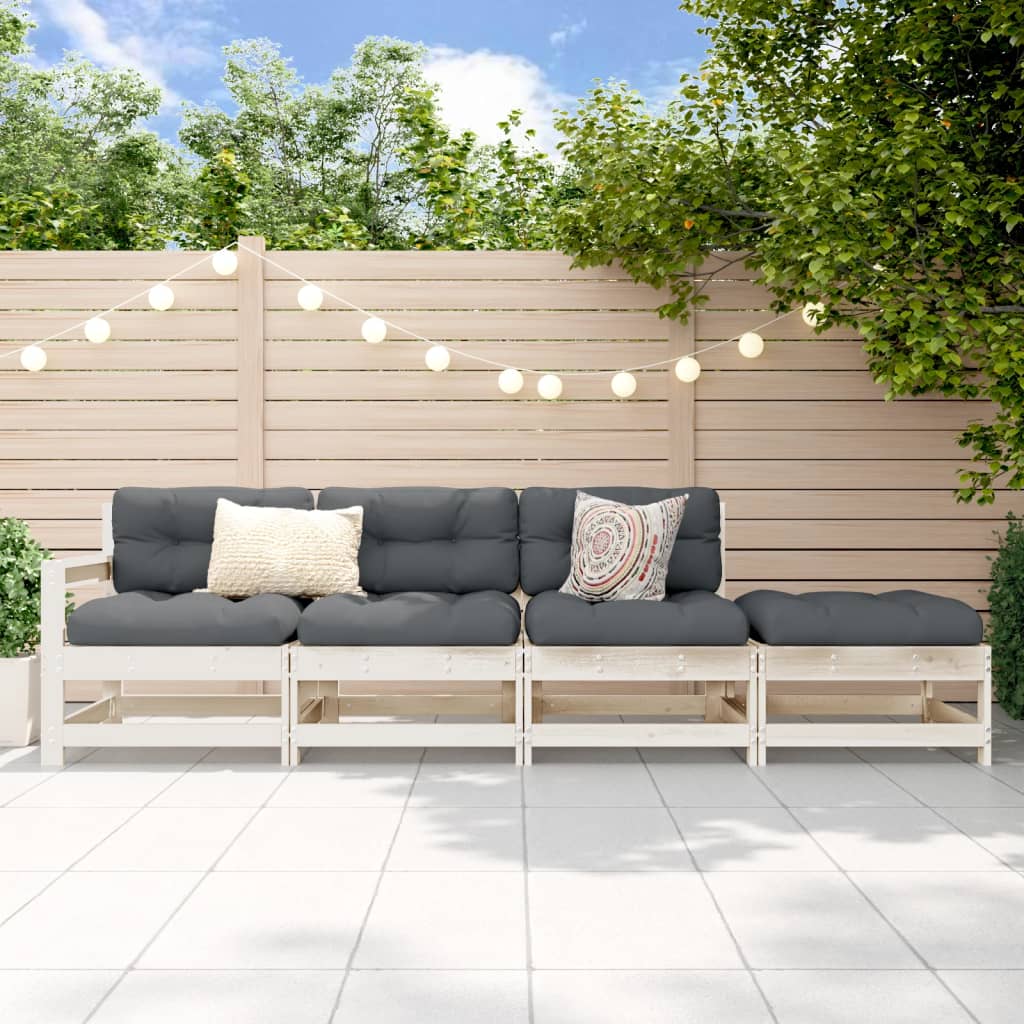4 Piece Garden Lounge Set White Solid Wood Pine