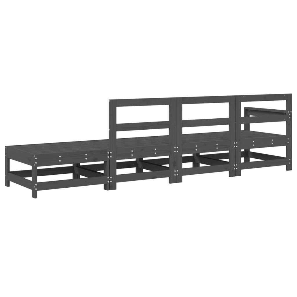 4 Piece Garden Lounge Set Grey Solid Wood Pine