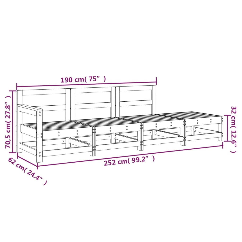 4 Piece Garden Lounge Set Impregnated Wood Pine