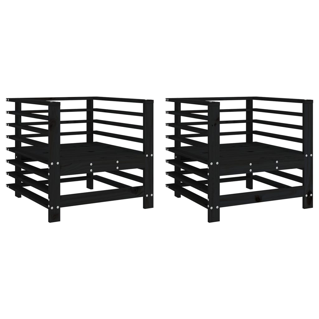 Garden Chairs 2 pcs Black Solid Wood Pine